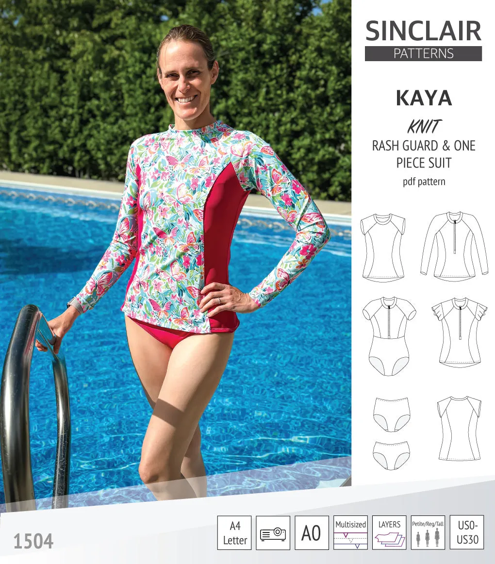 Kaya rash guard, bottoms and one piece swimming suit (PDF)