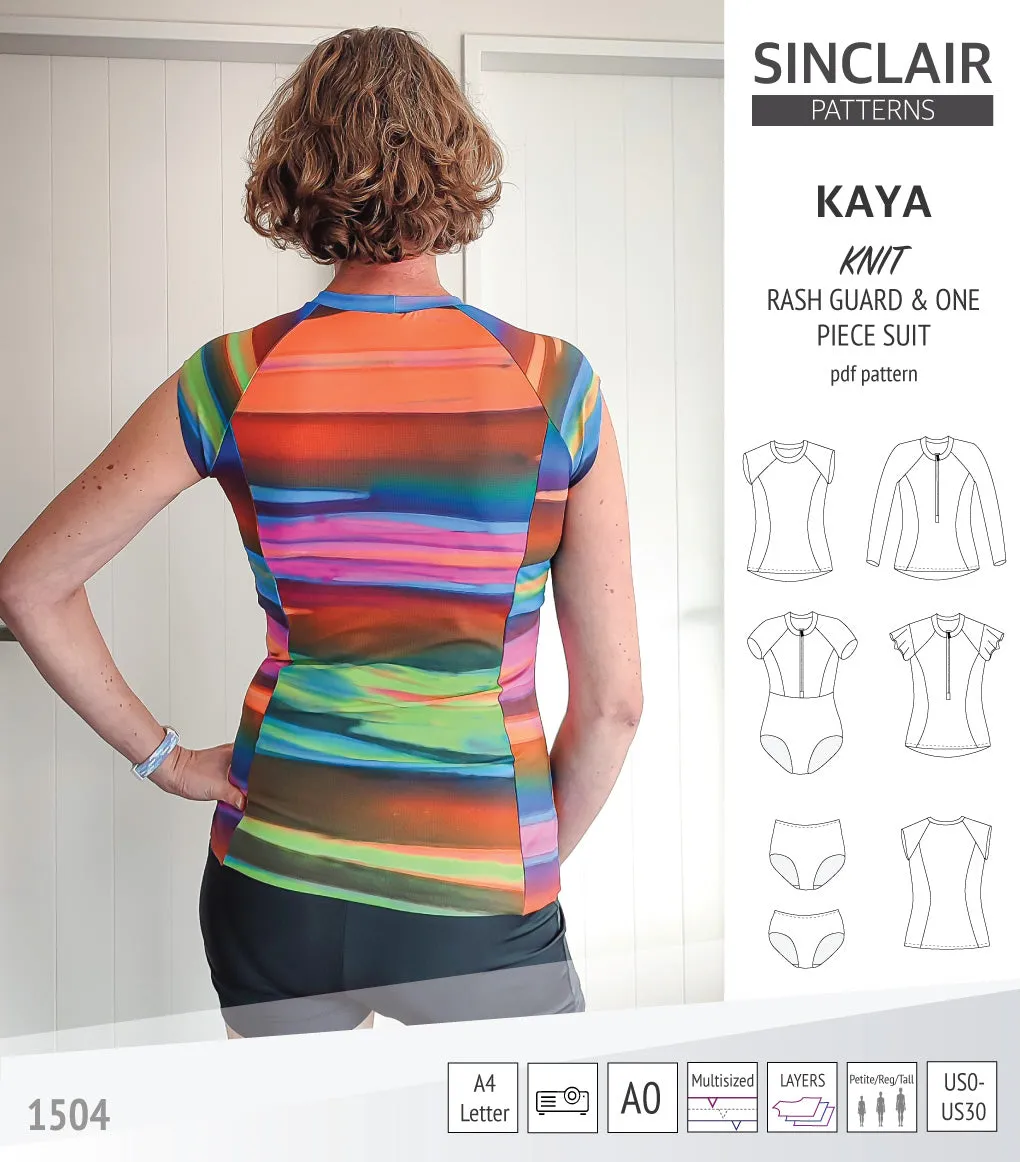 Kaya rash guard, bottoms and one piece swimming suit (PDF)