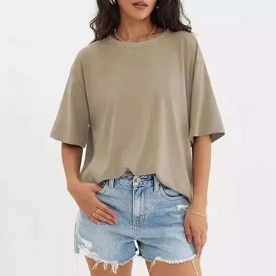 Khaki Oversized Cotton Tee for Women
