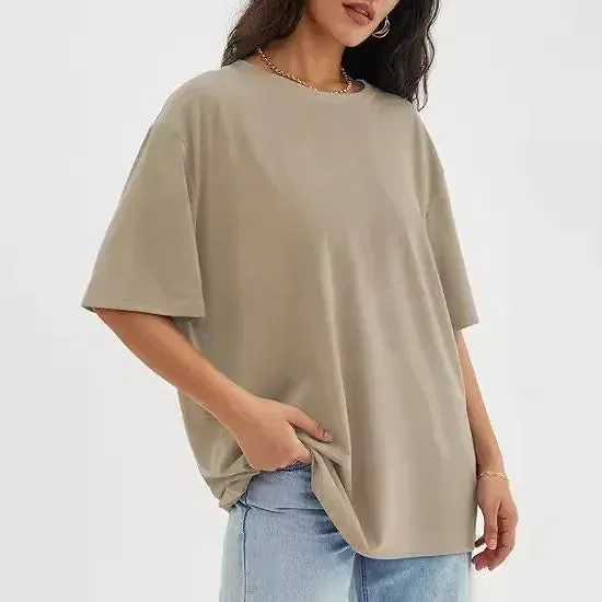 Khaki Oversized Cotton Tee for Women