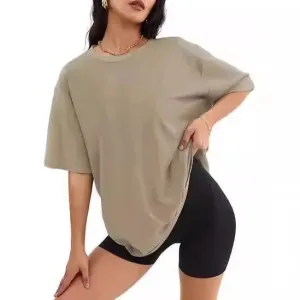 Khaki Oversized Cotton Tee for Women