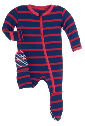 KicKee Pants Everyday Heroes Navy Stripe Footie with Zipper