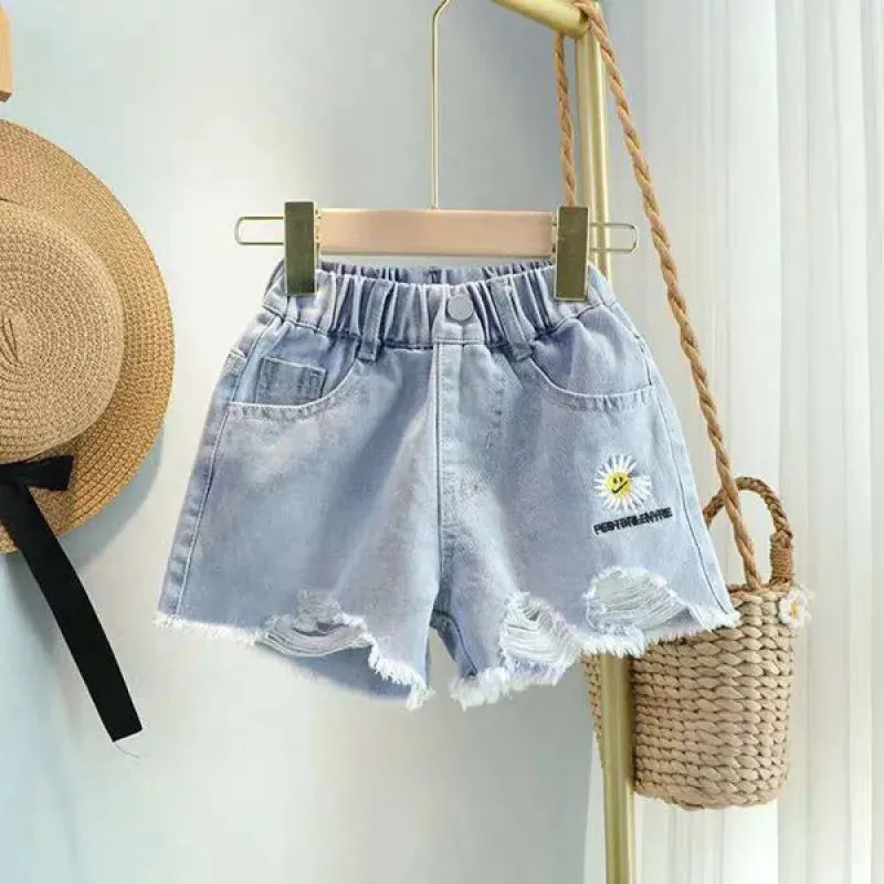Korean Girls Denim Shorts Hole Summer Girls Jeans Short Pants Fashion Children's Wear Teenage Kids 12 years old Thin Hot Pants