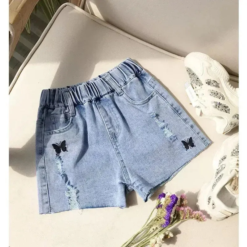 Korean Girls Denim Shorts Hole Summer Girls Jeans Short Pants Fashion Children's Wear Teenage Kids 12 years old Thin Hot Pants