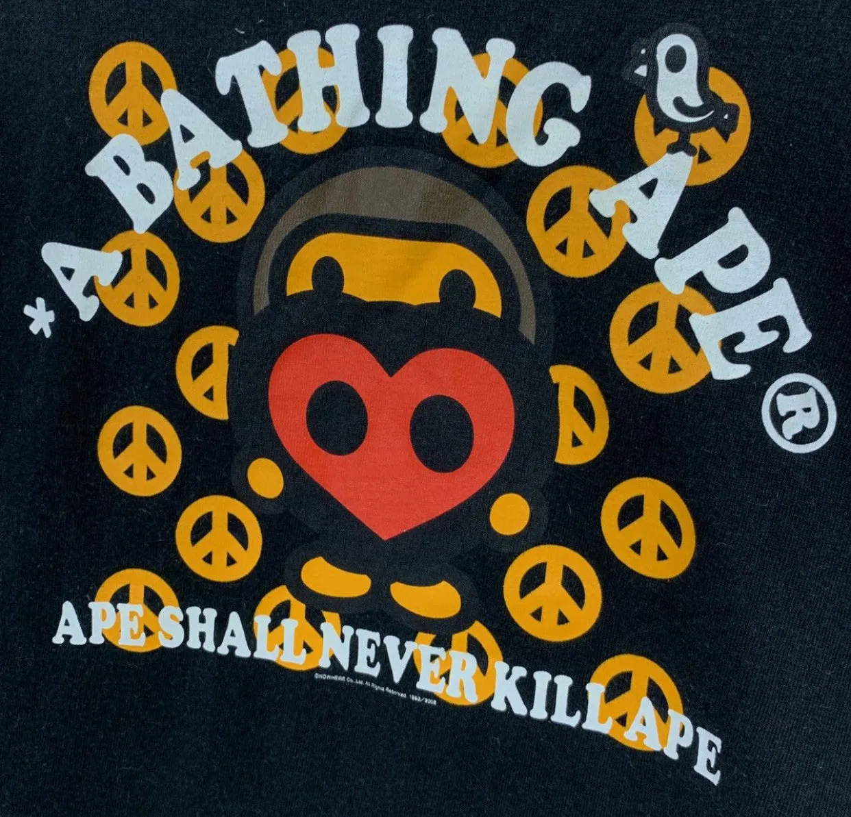 [L] A Bathing Ape Bape Baby Milo Love & Peace Tee T-Shirt