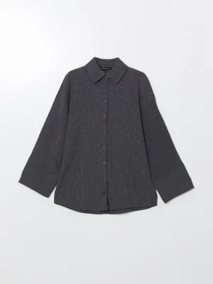 LCW Modest Gray Textured Oversize Women Shirt Tunic