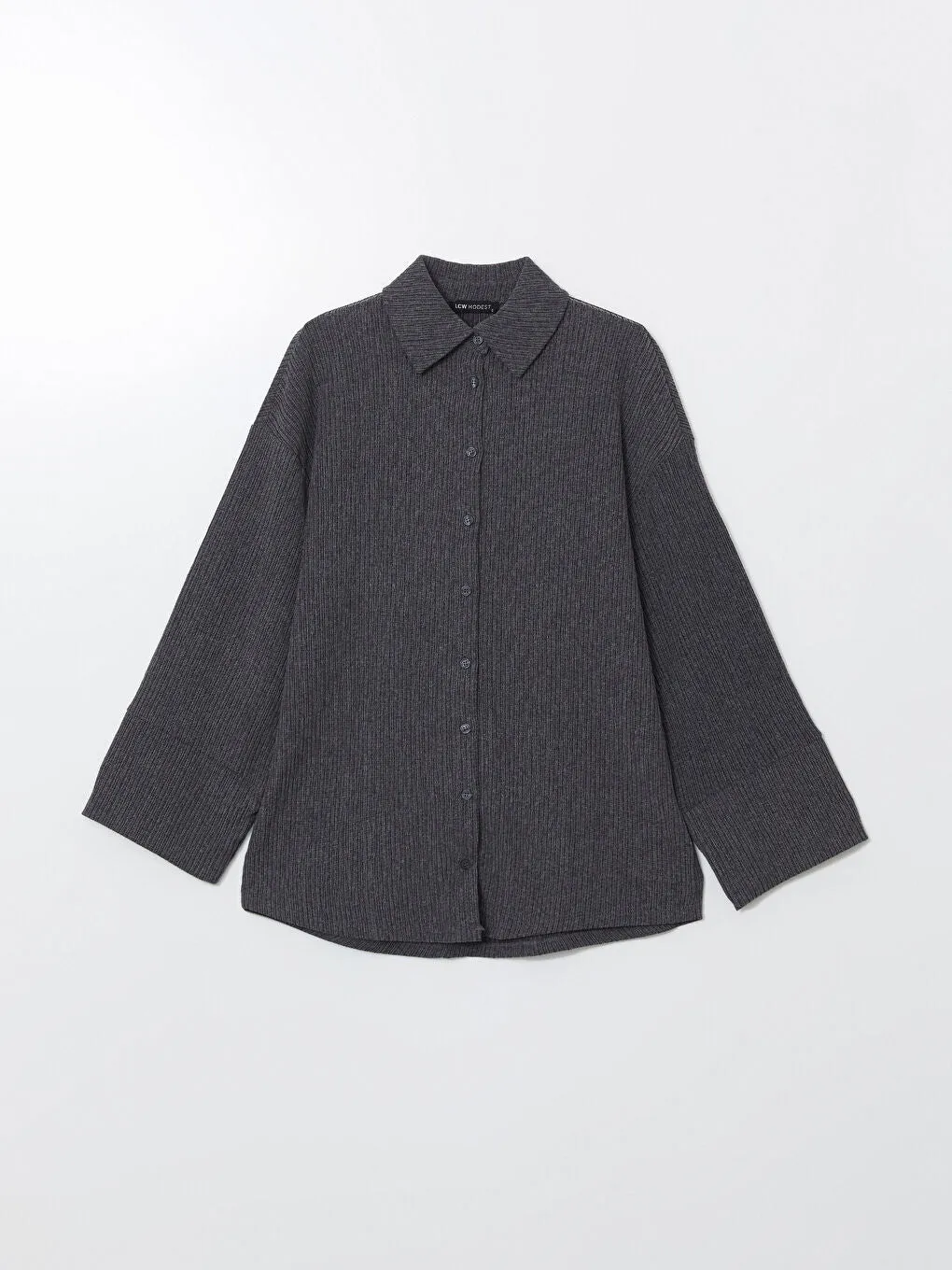 LCW Modest Gray Textured Oversize Women Shirt Tunic