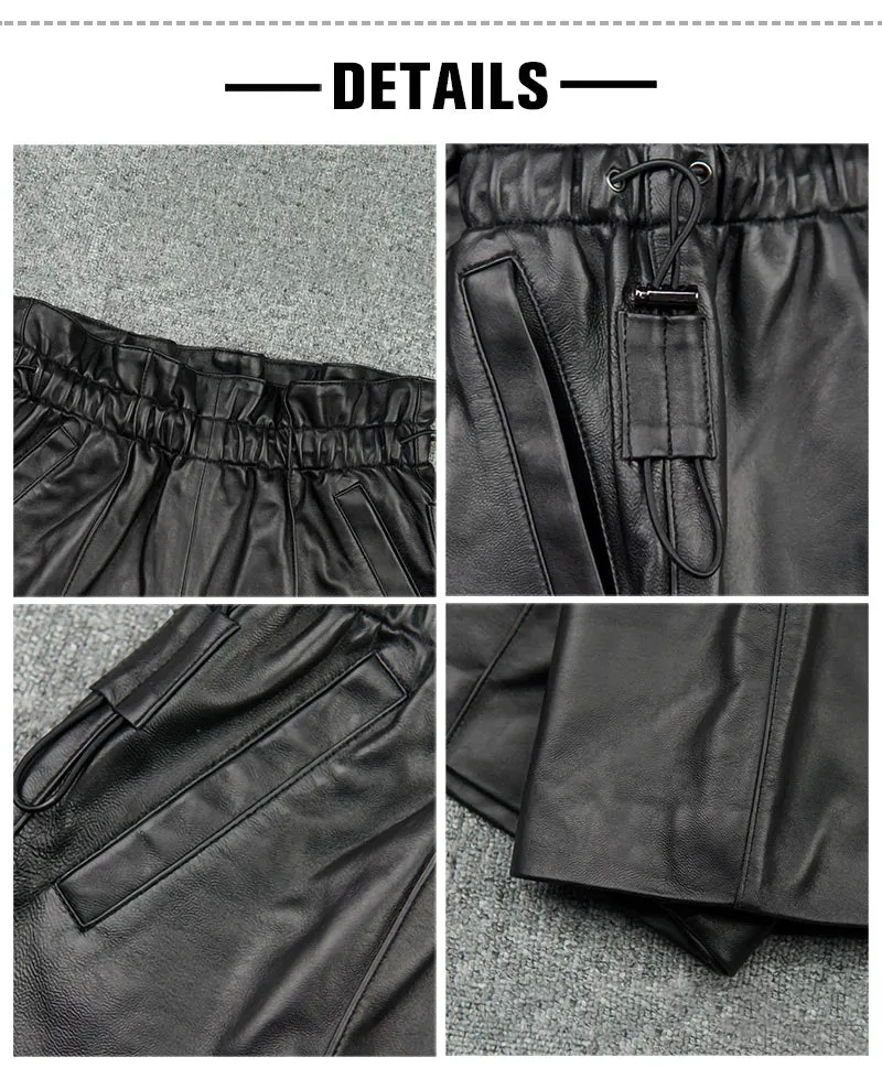 Leather Pants 2022 Autumn Winter Sheepskin Shorts All-Match Eastic Waist Pleated Pocket Wide Leg Pants New Fashion TF4788