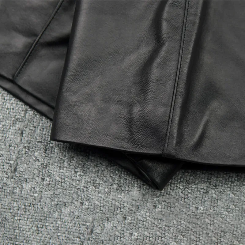 Leather Pants 2022 Autumn Winter Sheepskin Shorts All-Match Eastic Waist Pleated Pocket Wide Leg Pants New Fashion TF4788
