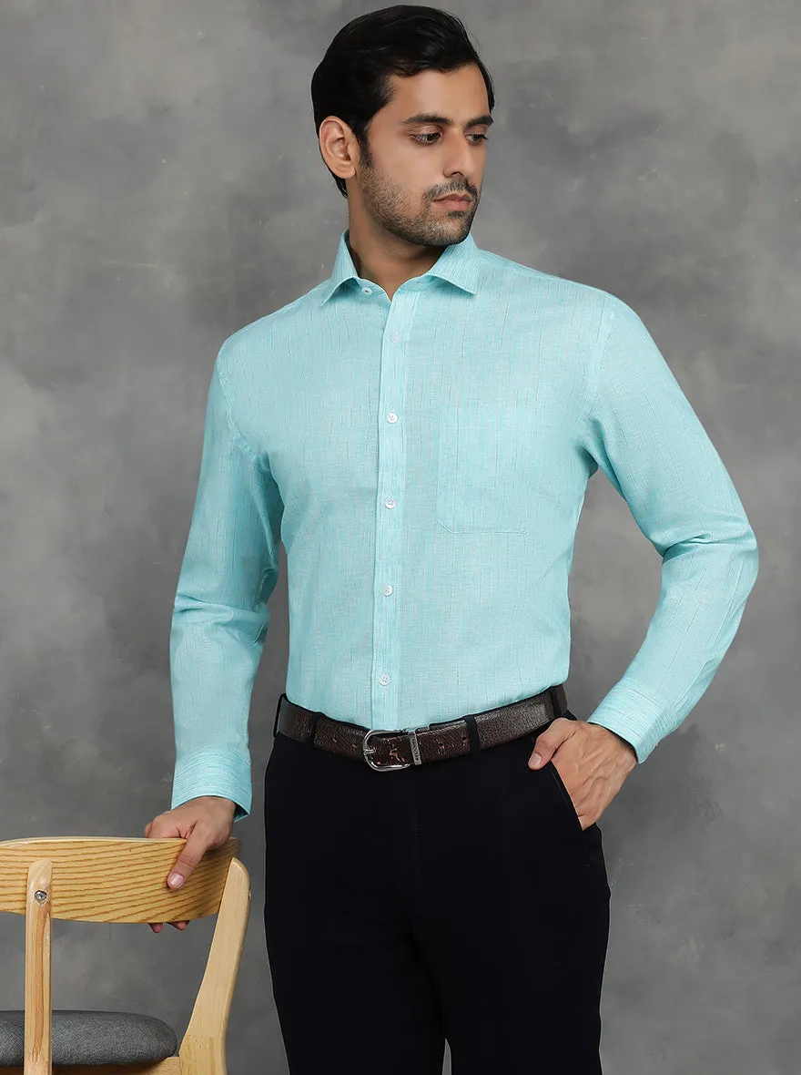 Light Blue Striped Regular Fit Formal Shirt | GreenFibre