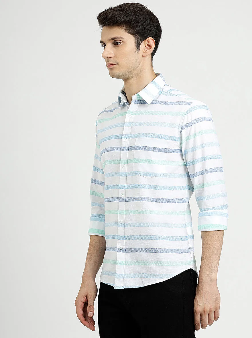Light Blue Striped Slim Fit Casual Shirt | Greenfibre