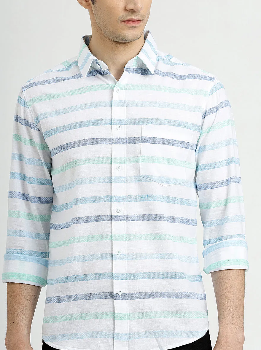 Light Blue Striped Slim Fit Casual Shirt | Greenfibre
