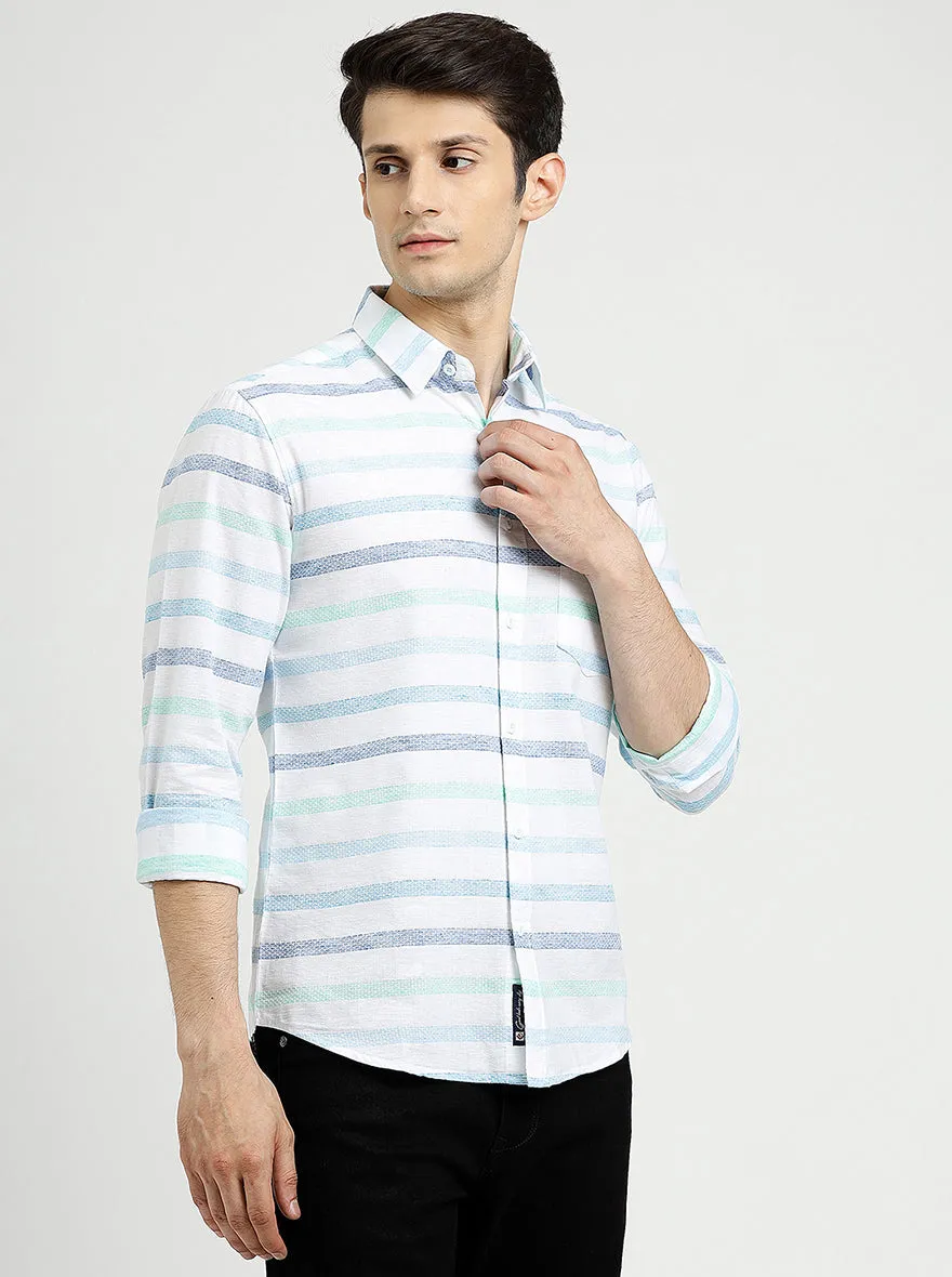 Light Blue Striped Slim Fit Casual Shirt | Greenfibre