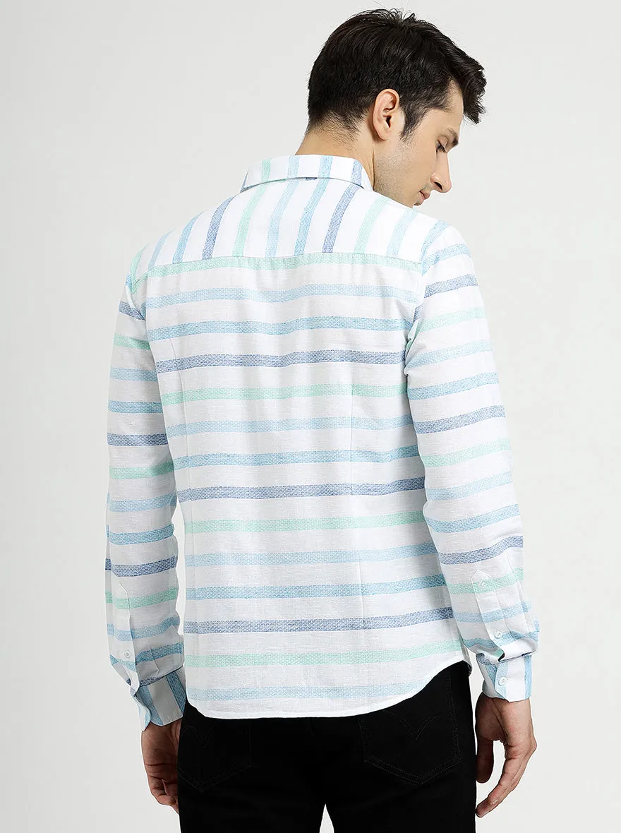 Light Blue Striped Slim Fit Casual Shirt | Greenfibre