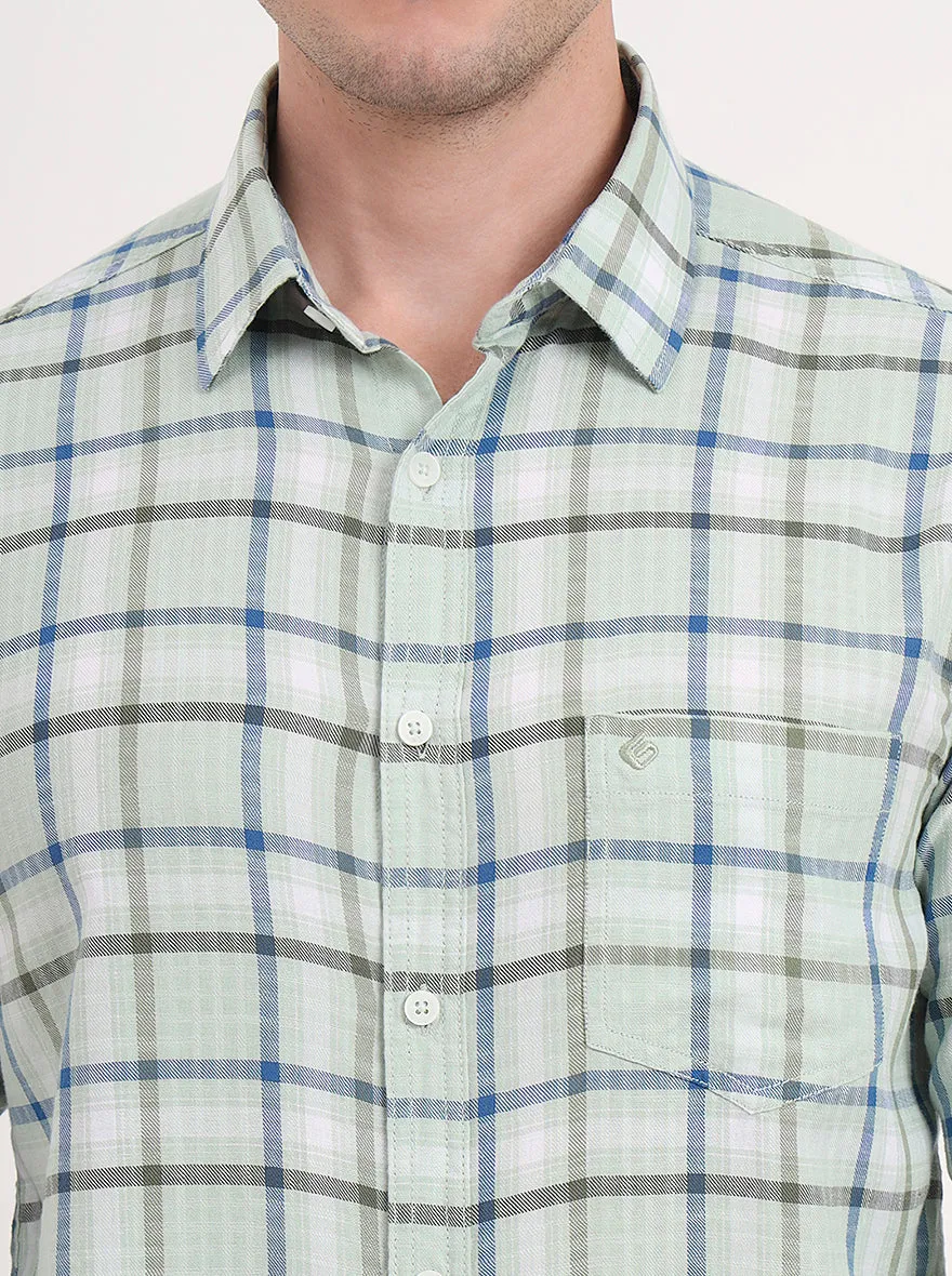 Light Green Checked Slim Fit Casual Shirt | Greenfibre