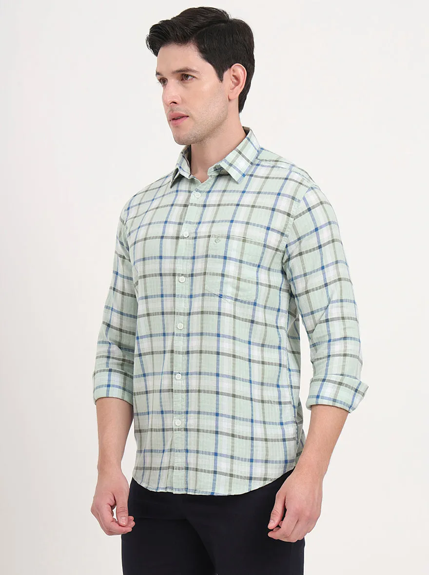 Light Green Checked Slim Fit Casual Shirt | Greenfibre
