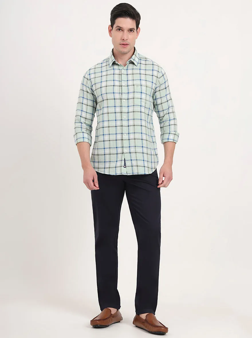 Light Green Checked Slim Fit Casual Shirt | Greenfibre