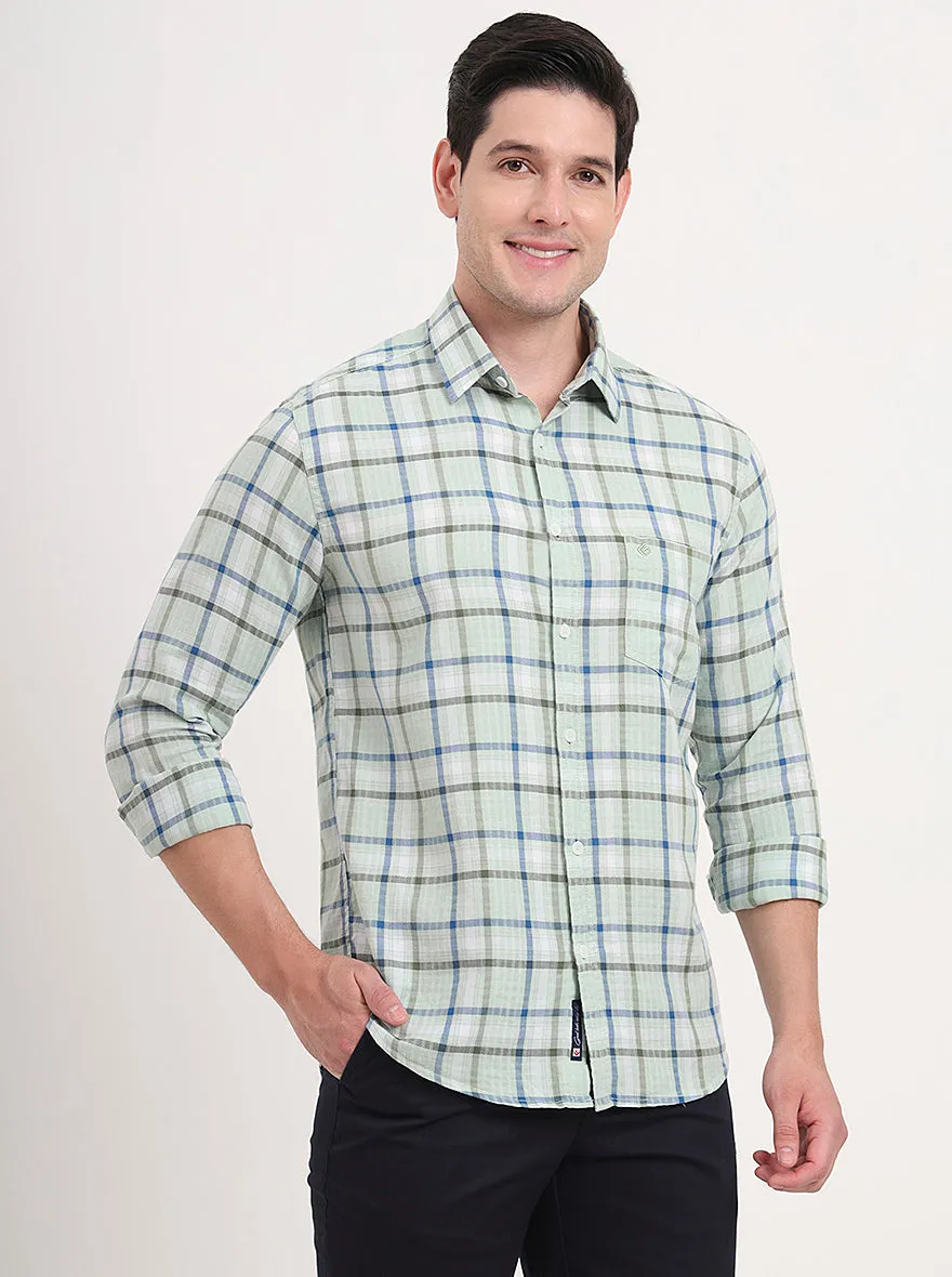 Light Green Checked Slim Fit Casual Shirt | Greenfibre