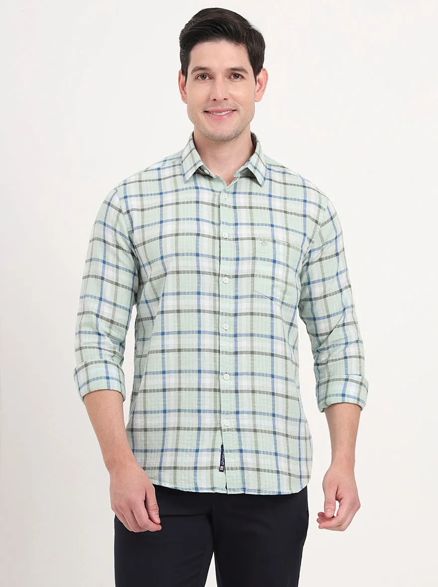 Light Green Checked Slim Fit Casual Shirt | Greenfibre