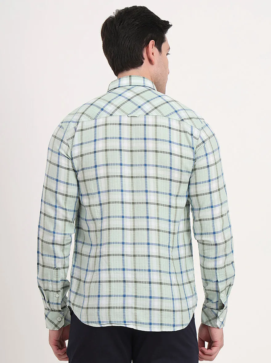 Light Green Checked Slim Fit Casual Shirt | Greenfibre