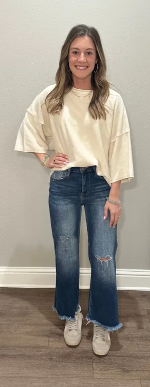 Light Khaki 3/4 Sleeve Terry Tee