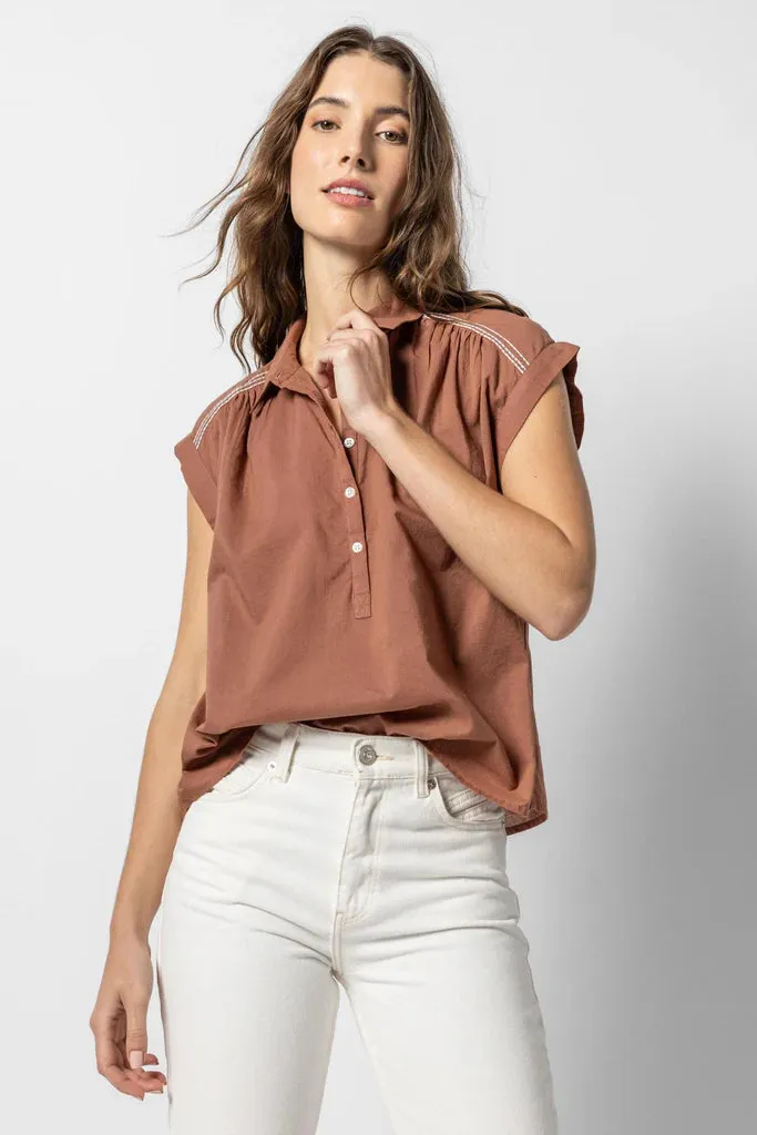 Lilla P. ~  Easy Yoke Blouse - Burnt Sienna