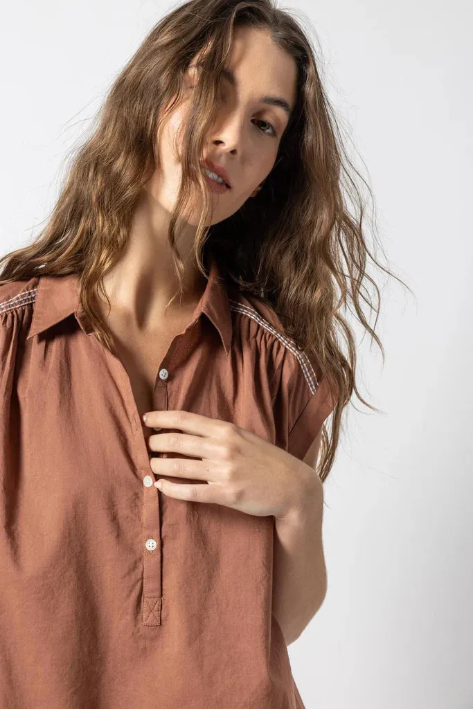 Lilla P. ~  Easy Yoke Blouse - Burnt Sienna