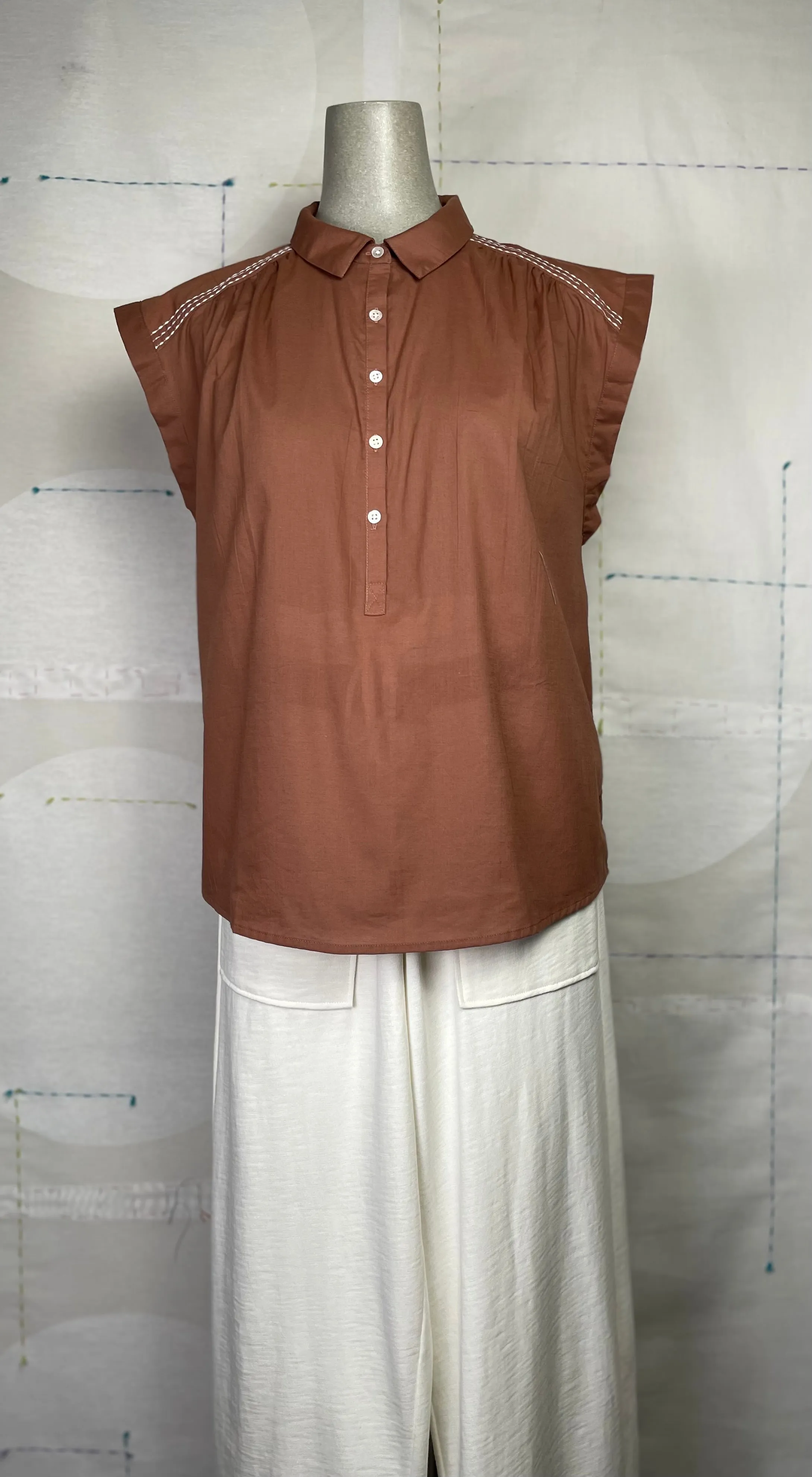 Lilla P. ~  Easy Yoke Blouse - Burnt Sienna