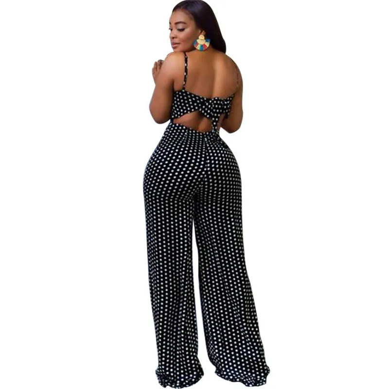 Lina Sleeveless Polka Dot Cutout Tie Back Wide Leg Jumpsuit