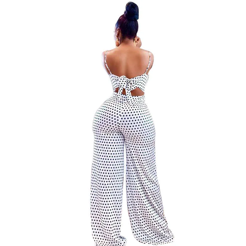 Lina Sleeveless Polka Dot Cutout Tie Back Wide Leg Jumpsuit