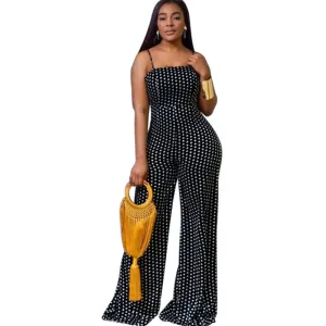 Lina Sleeveless Polka Dot Cutout Tie Back Wide Leg Jumpsuit