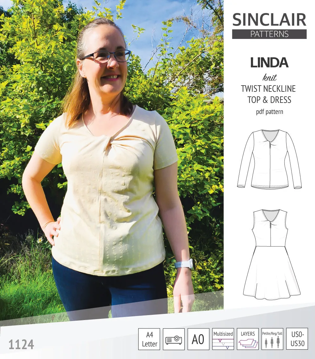 Linda twist neckline knit top and dress (PDF)