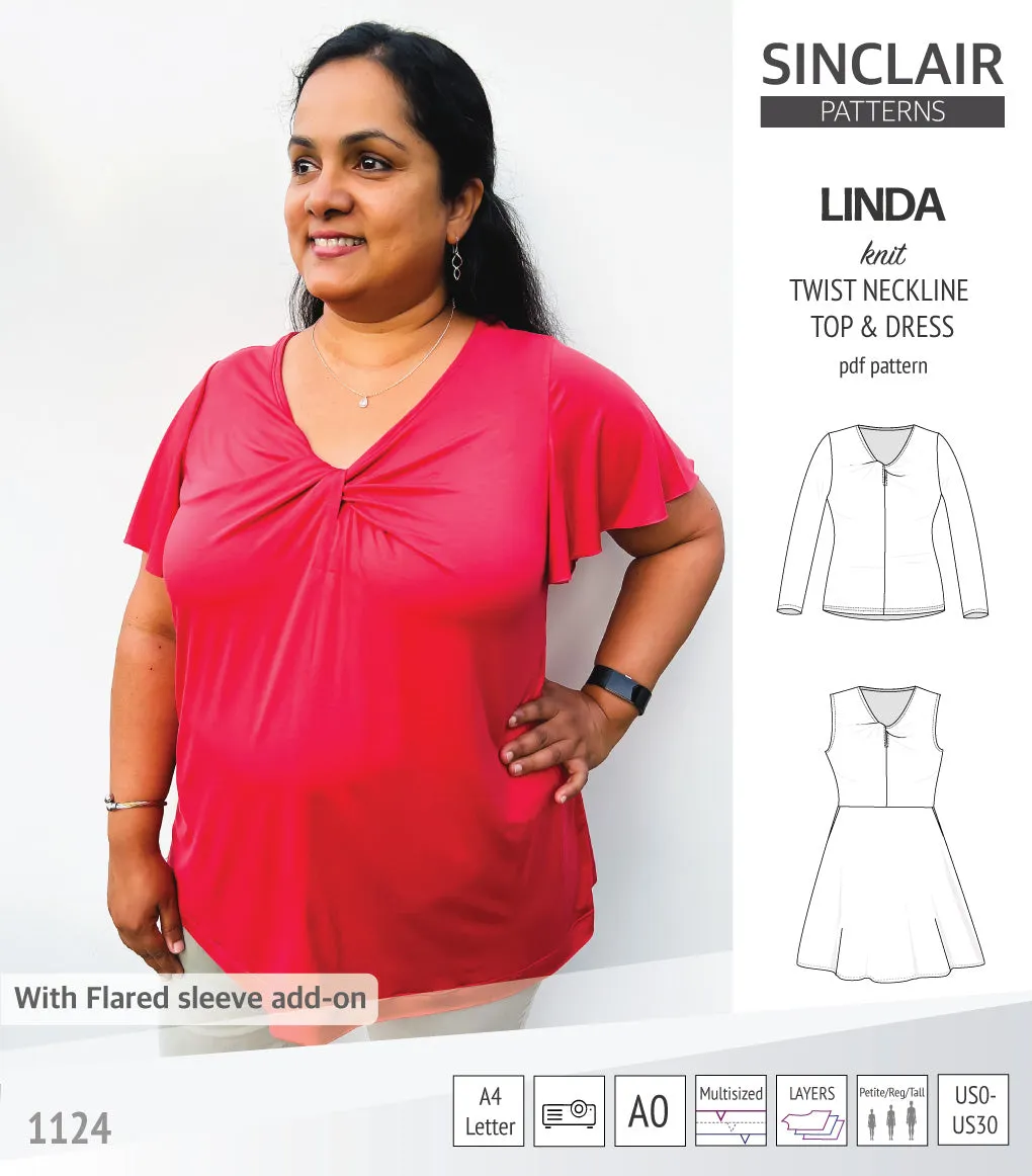 Linda twist neckline knit top and dress (PDF)