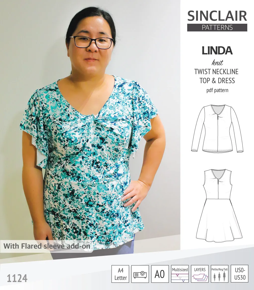 Linda twist neckline knit top and dress (PDF)