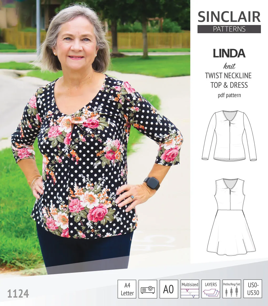 Linda twist neckline knit top and dress (PDF)