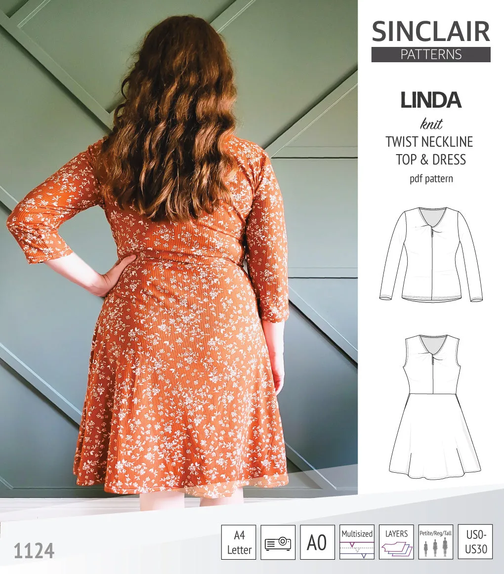 Linda twist neckline knit top and dress (PDF)