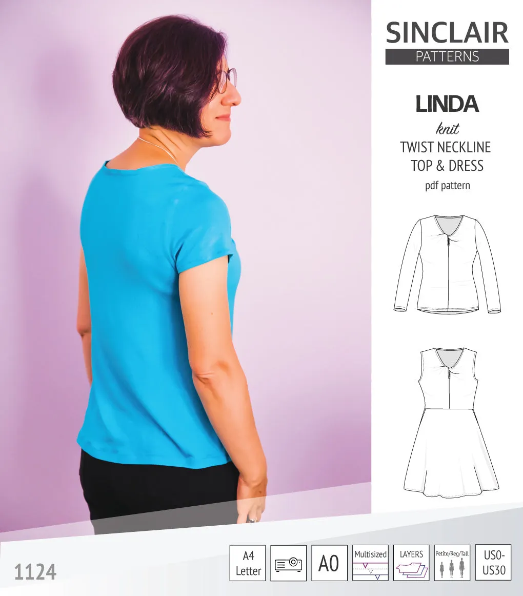 Linda twist neckline knit top and dress (PDF)