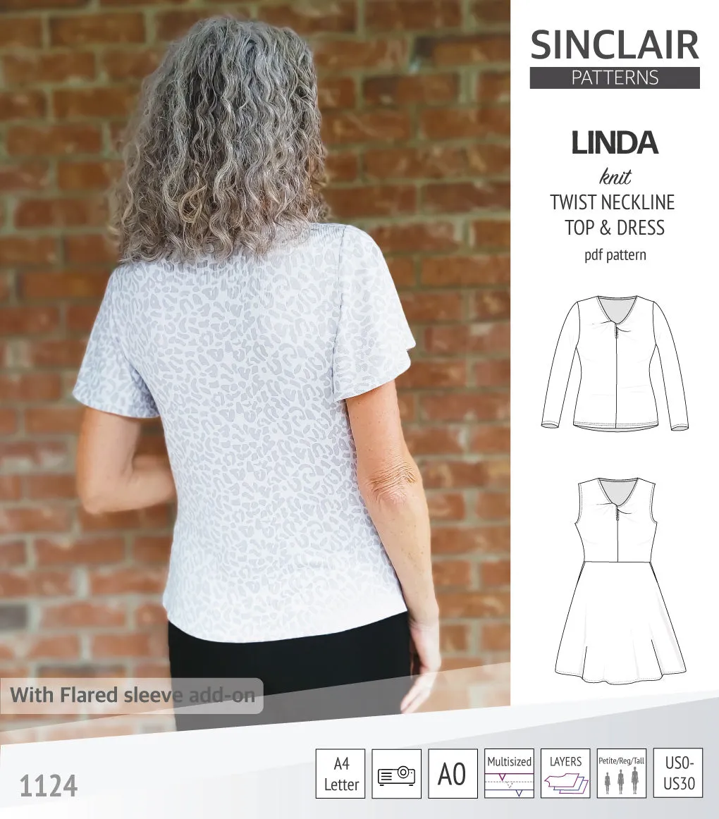 Linda twist neckline knit top and dress (PDF)