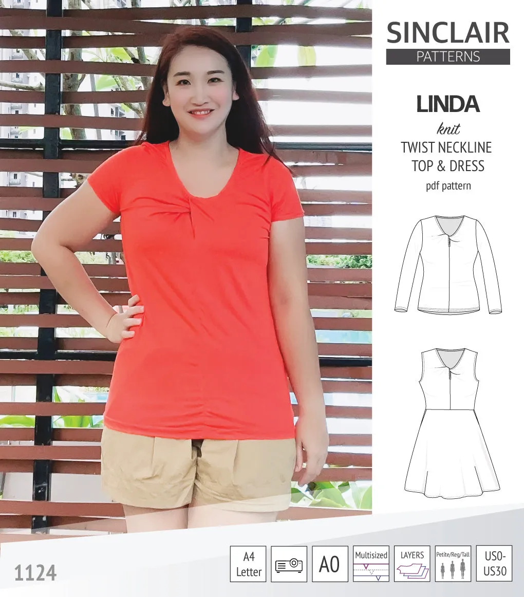 Linda twist neckline knit top and dress (PDF)