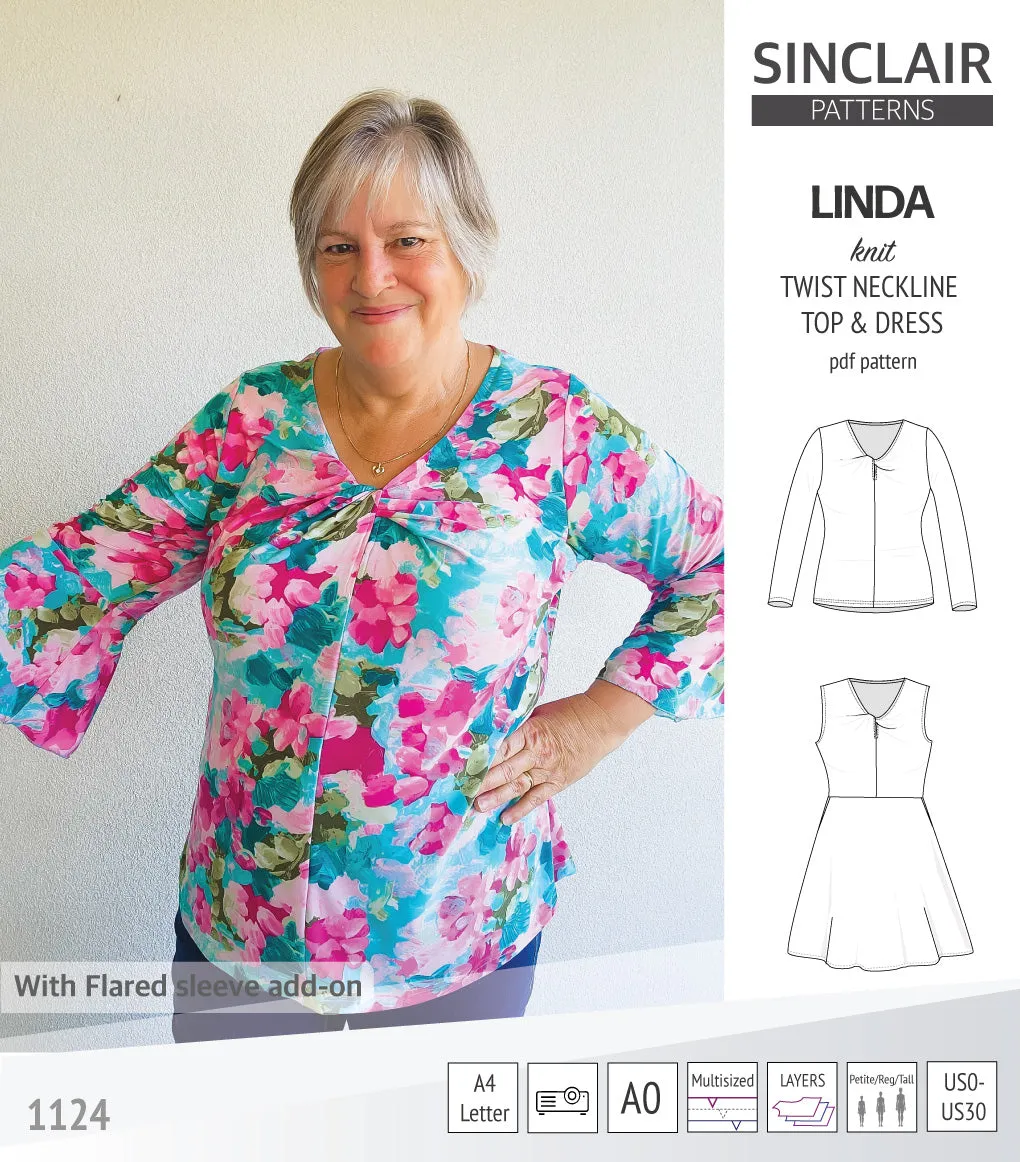 Linda twist neckline knit top and dress (PDF)