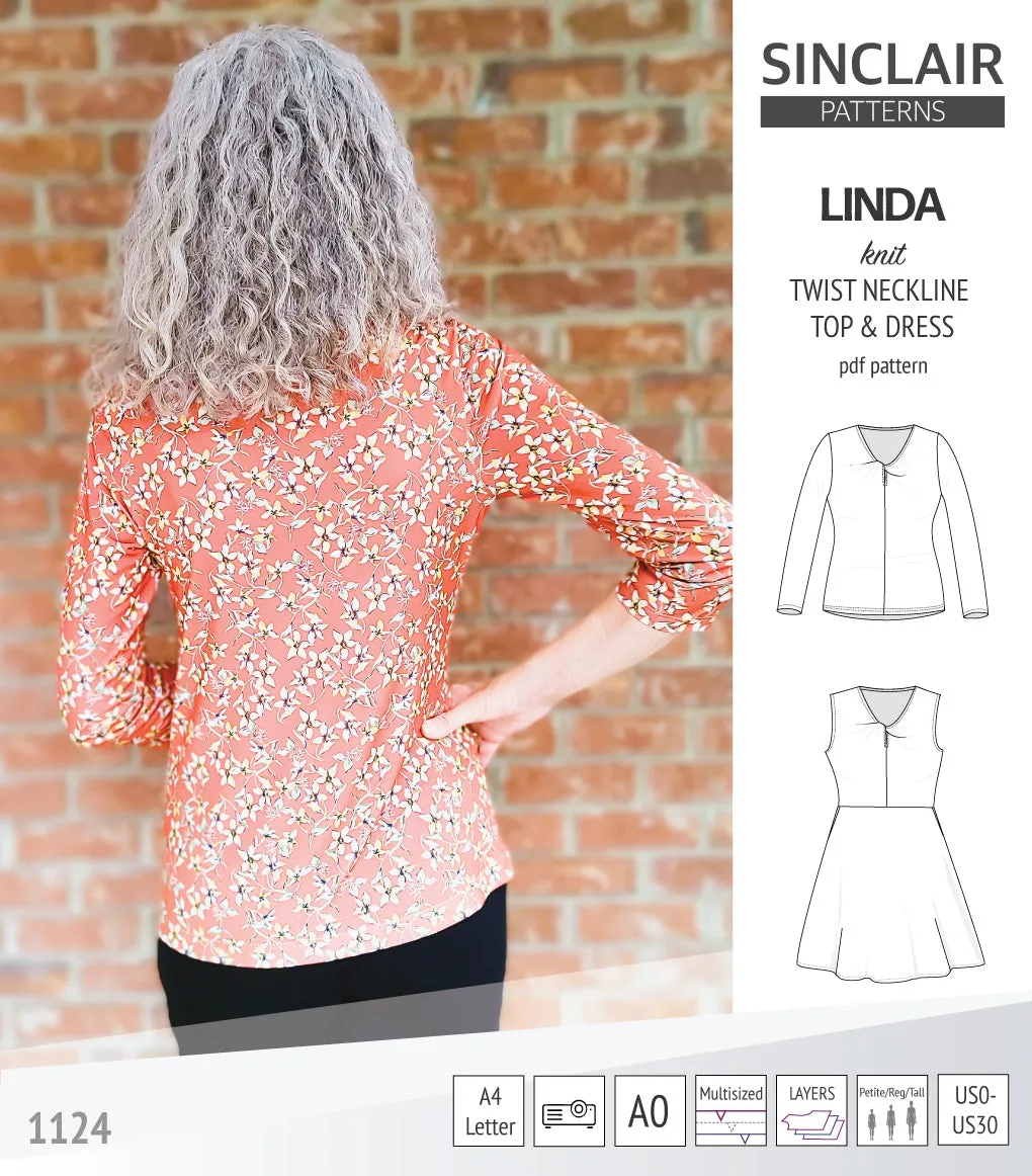 Linda twist neckline knit top and dress (PDF)