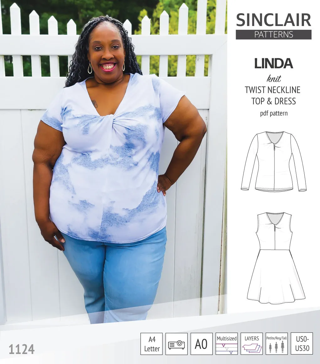 Linda twist neckline knit top and dress (PDF)