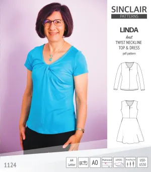 Linda twist neckline knit top and dress (PDF)
