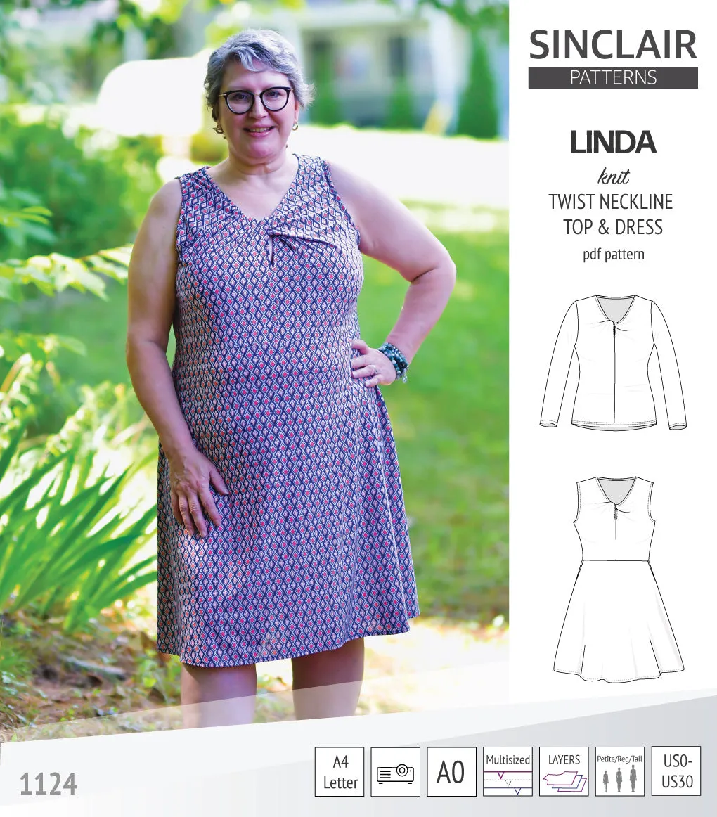 Linda twist neckline knit top and dress (PDF)