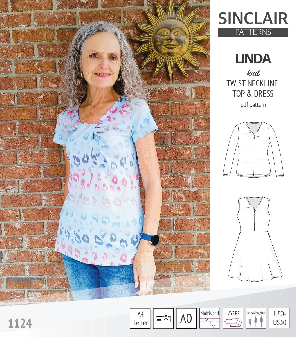 Linda twist neckline knit top and dress (PDF)