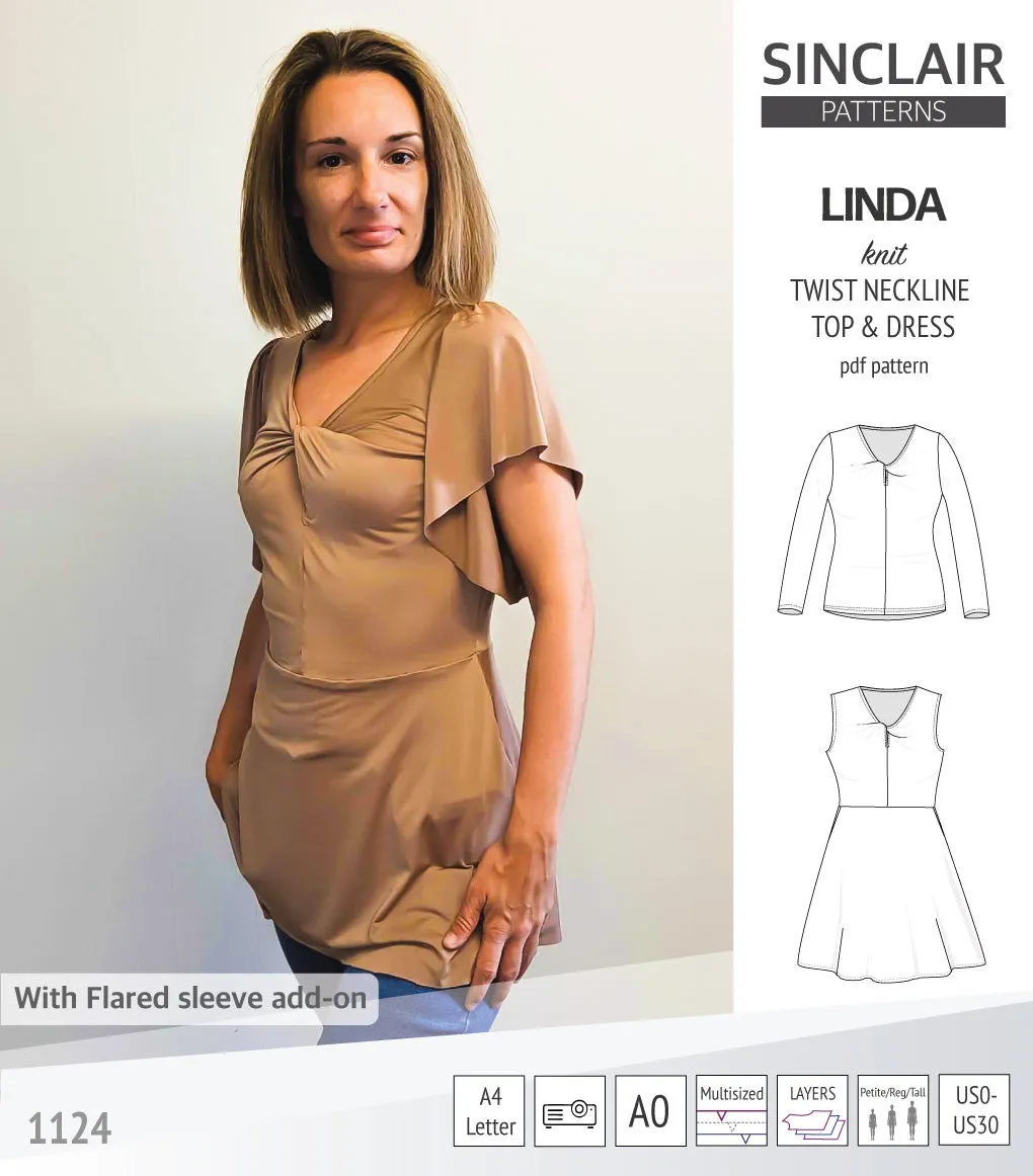 Linda twist neckline knit top and dress (PDF)