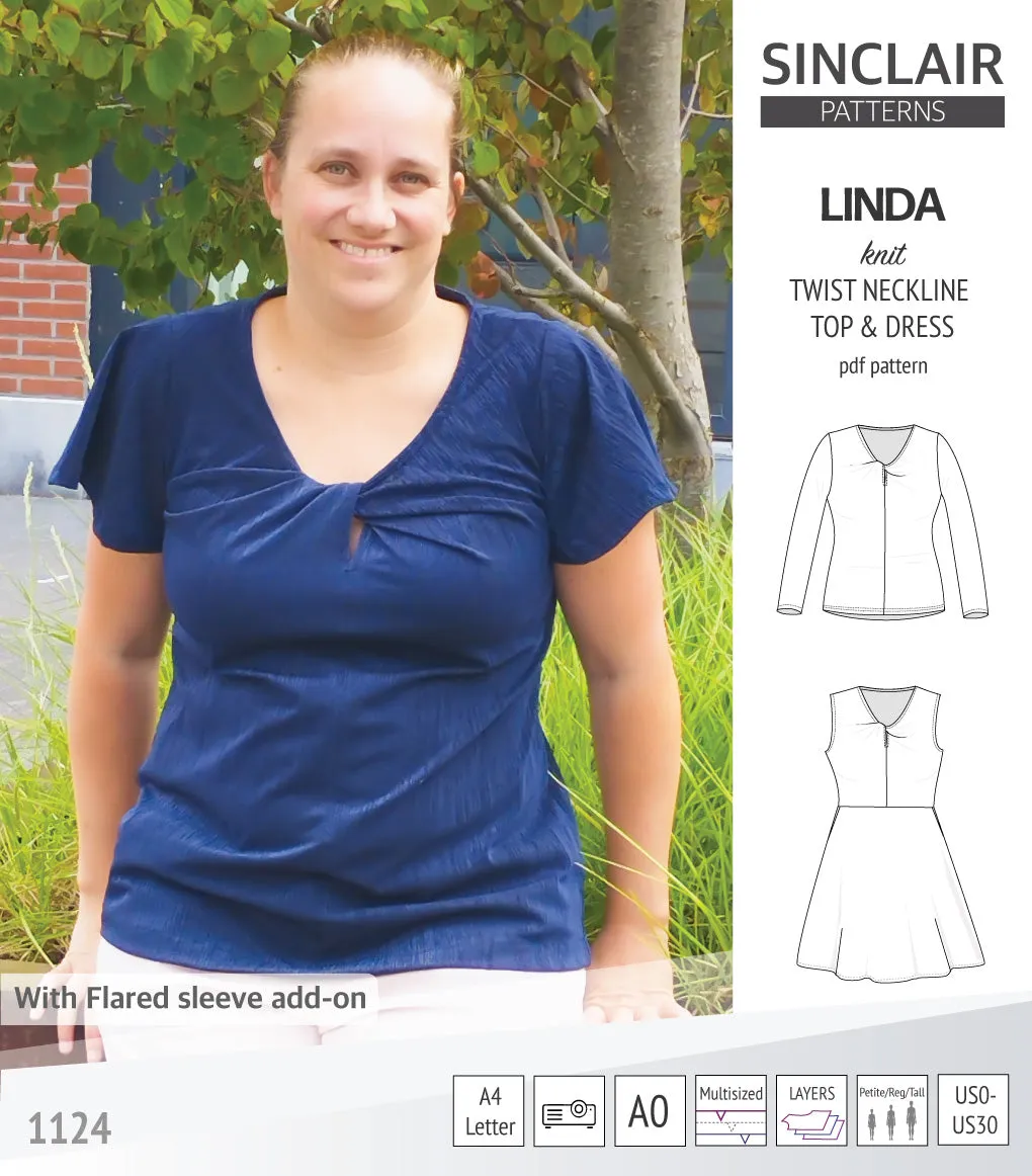 Linda twist neckline knit top and dress (PDF)