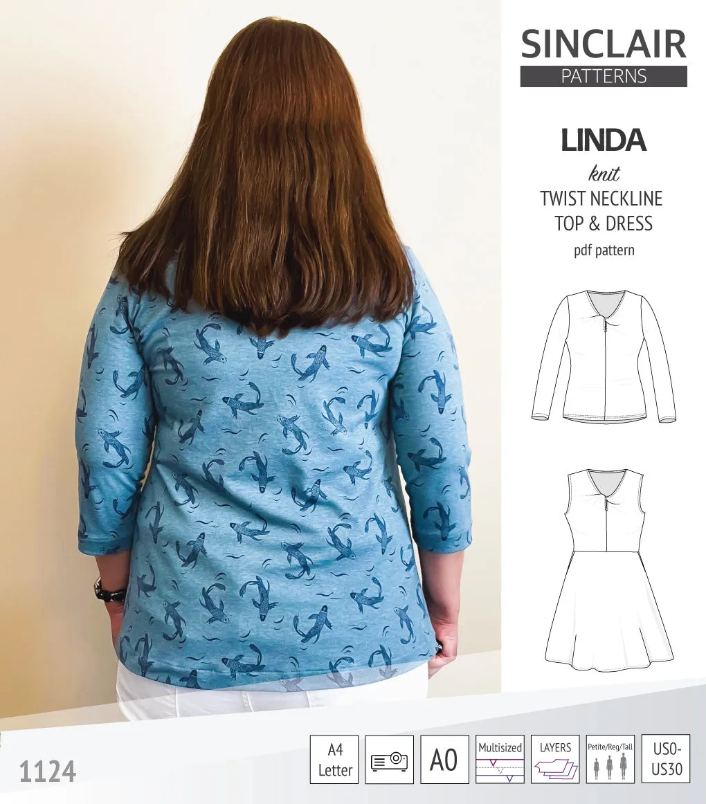 Linda twist neckline knit top and dress (PDF)