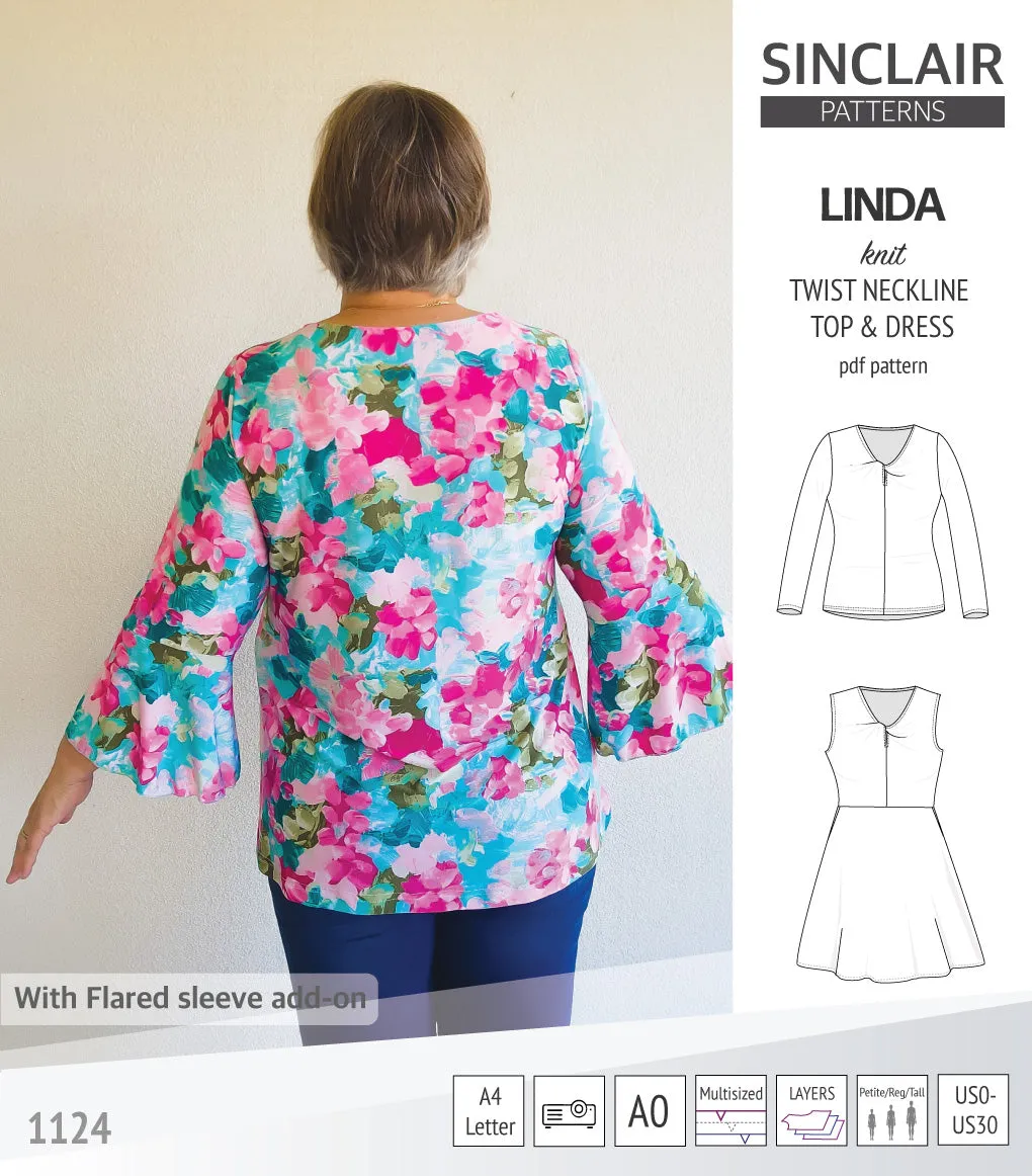 Linda twist neckline knit top and dress (PDF)
