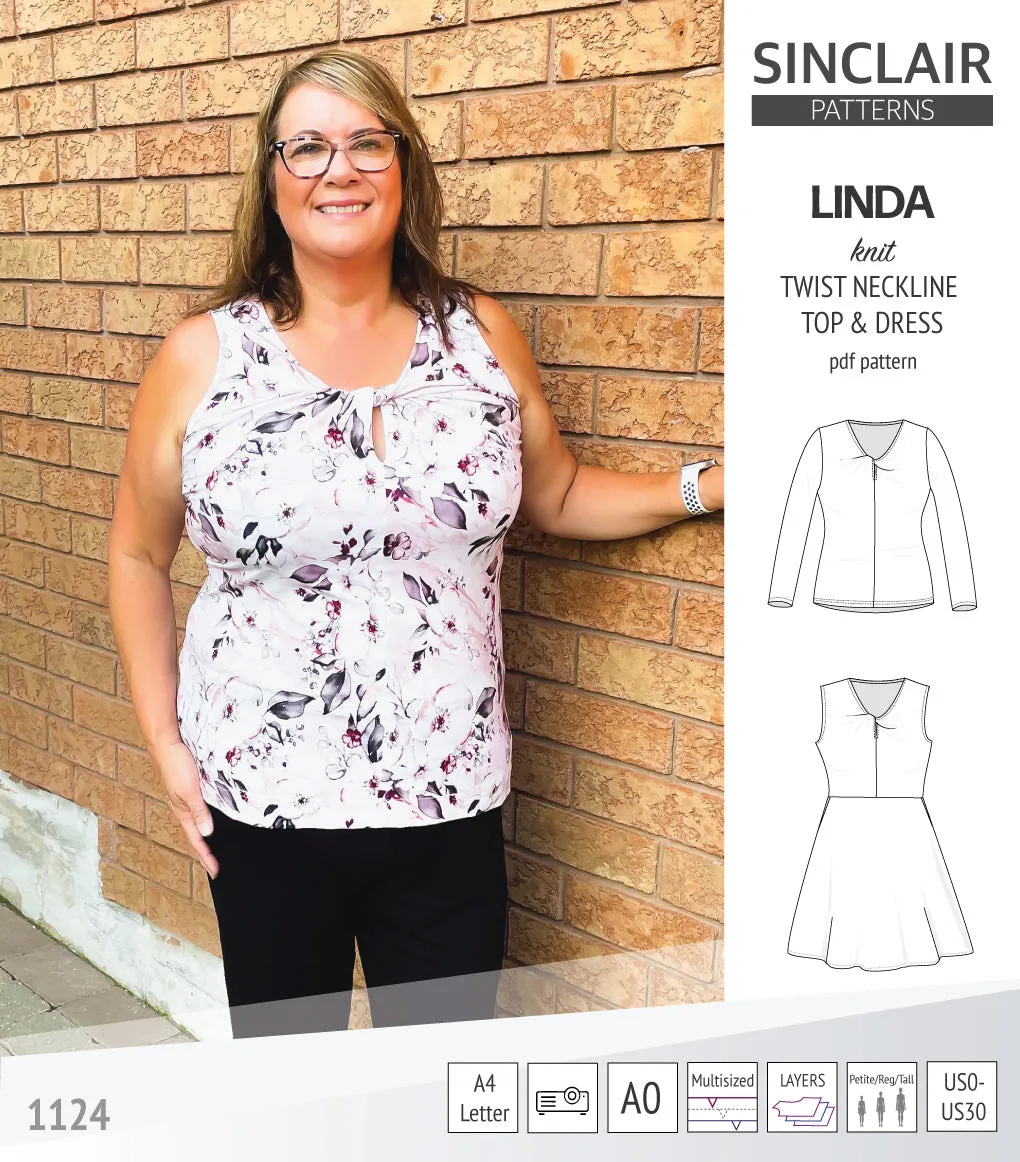 Linda twist neckline knit top and dress (PDF)
